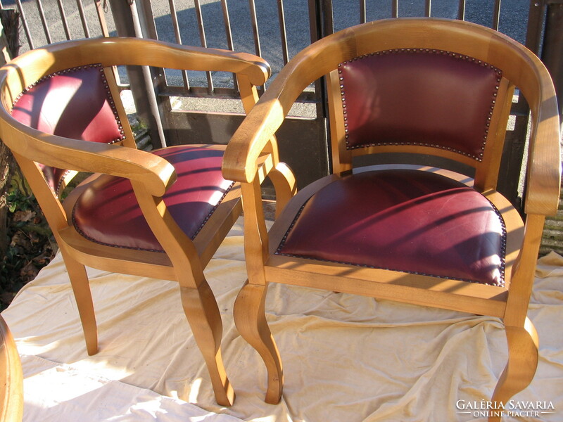 Beech wood and burgundy leather sofa set
