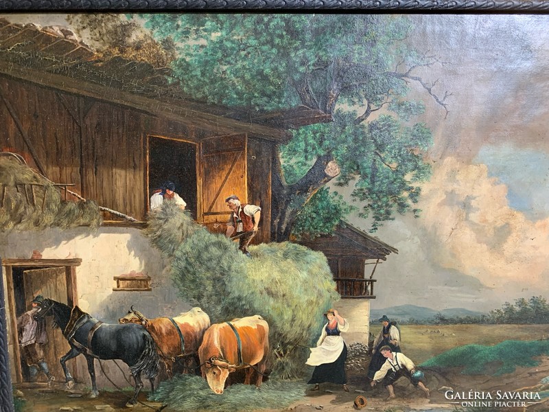 XIX. század végi alpesi táj, olaj, vászon, festmény, 42 x 60 cm-es. 0189