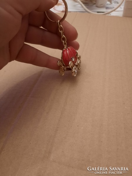 Red pumpkin carriage key ring, fire enamel, zirconia stones, negotiable