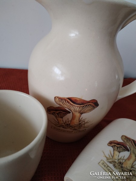 Ceramic jug + 3 glasses, in a forest atmosphere / foxglove - jet