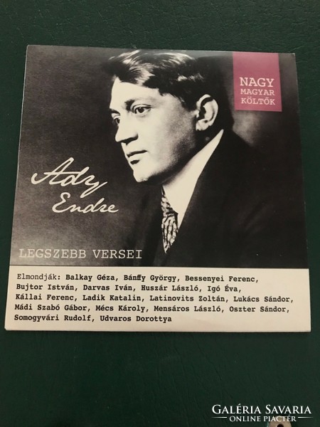 The most beautiful poems of great Hungarian poets on cd ady endre are recited by: Ferenc Bessenye, Zoltán Latinovics