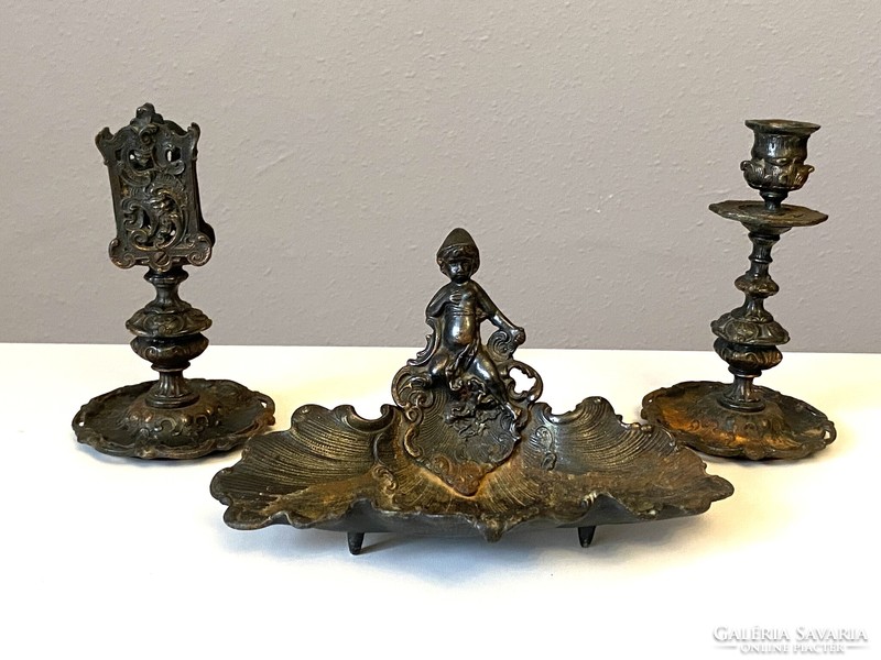 3 Pcs baroque style metal desk ornament with boy statue decoration and candle holder
