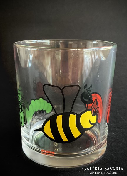 Children's Italian glass cup with ladybug and worm pattern