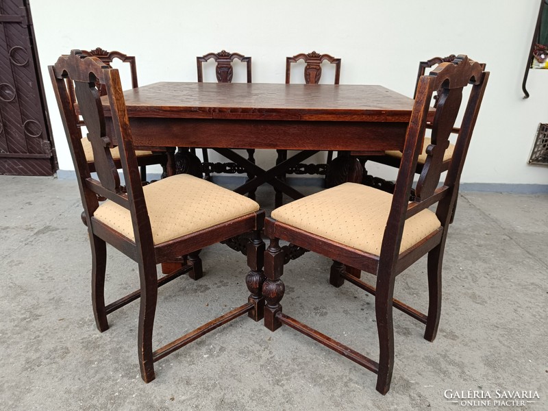 Antique folding heavy kitchen dining set table with 6 chairs 751 8356