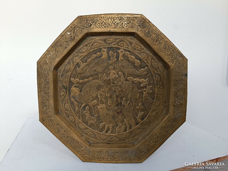 Antique Arabic Brass Tea Coffee Oriental Small Table Embossed Engraved Morocco 736 8353