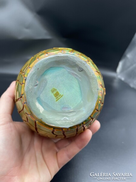 Zsolnay green eosin vase with cracked shrink glaze