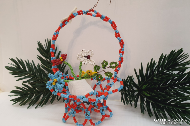 Flower basket Christmas tree decoration old ornament strung with pearls