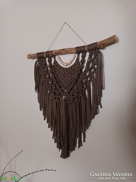 Macrame wall picture with string of pearls