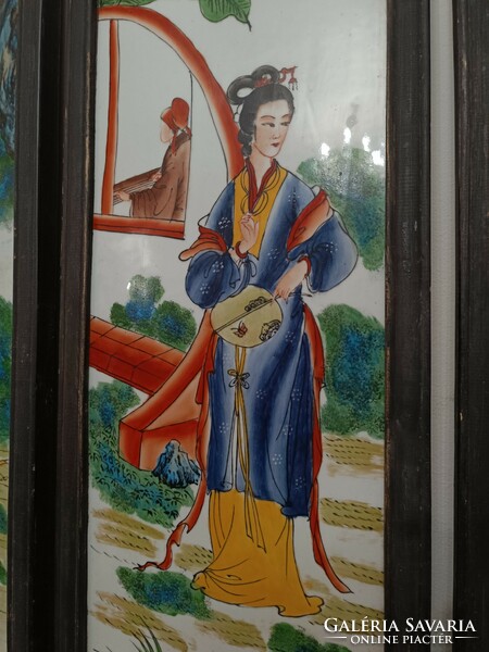 Aktik Chinese porcelain geisha pictures in frames with carved inserts 806 8295