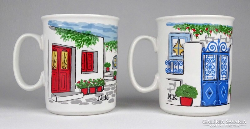 Pair of Greek porcelain mugs marked 1Q031