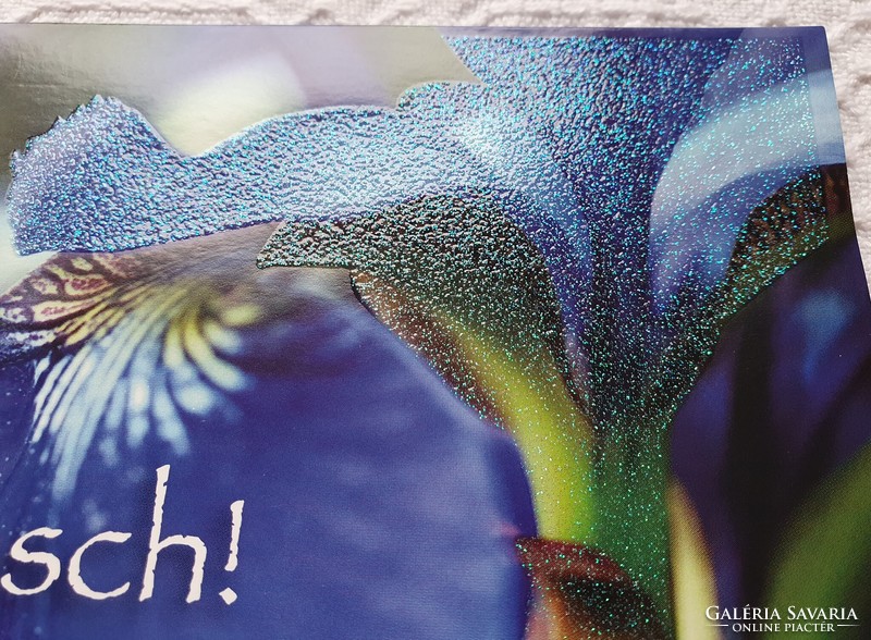 Jókívánság képeslap üdvözlőlap üdvözlőkártya levelezőlap postatiszta német virág mintával