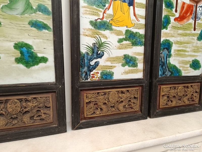 Aktik kínai porcelán gésa képek keretben faragott betétekkel 806 8295