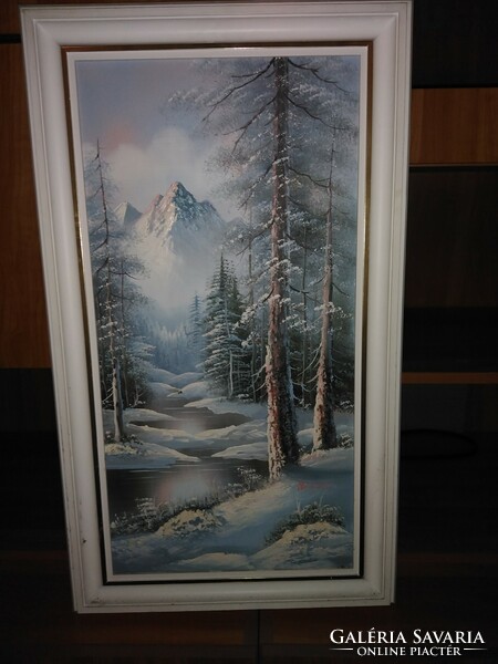 In winter, oil on canvas, 62 x 32 cm, m. Scott