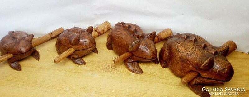 Collection of frog instruments made of natural wood, handmade industrial art work from Indonesia