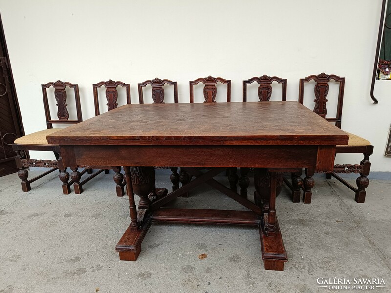 Antik kinyitható nehéz konyhai étkező garnitúra asztal 6 székkel 751 8356