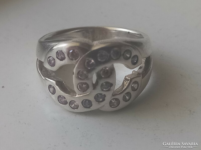 Női halvány rózsaszín köves ezüst gyűrű (18mm)