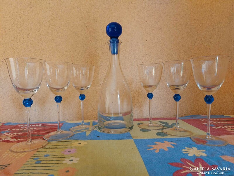 Glass drink offering set! 6 glasses, 1 offering blue glass with stopper.