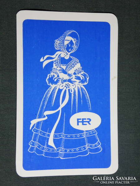 Kártyanaptár,FER ruházat divat kereskedelmi vállalat,grafikai rajzos,női népviselet, 1983,   (4)