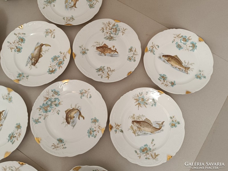 Antique fish porcelain plate holiday set fish bowl art nouveau tableware austria 450 8234