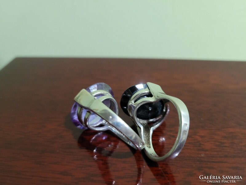 Huge brill cut silver ring with black stones