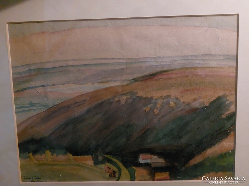 Áron Gábor 1946 jelzéssel: Dombok között akvarell