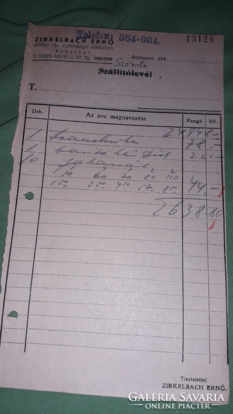 1940.cc ZIRKELBACH ERNŐ BUDAPEST vasáru kereskedelmi számla a képek szerint