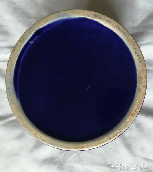 Cobalt blue porcelain vase 20 cm gilded painted flower pattern