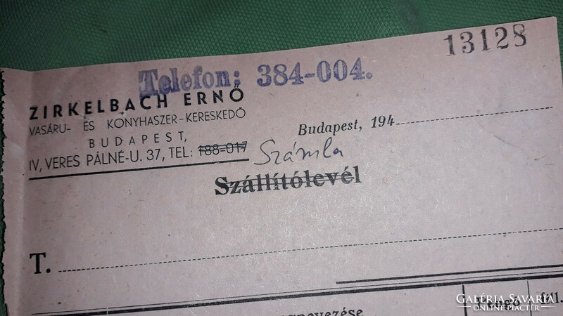 1940.cc ZIRKELBACH ERNŐ BUDAPEST vasáru kereskedelmi számla a képek szerint