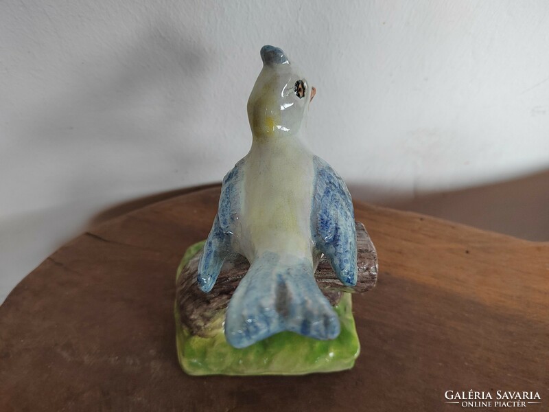 Izsépy ceramic singing bird figure statue sitting on a tree, small sculpture, vintage marked