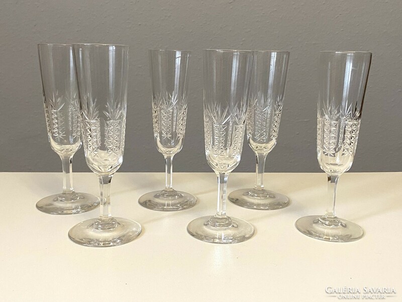 Set of 6 retro crystal glass champagne glasses decorated with ears of wheat, 17 cm