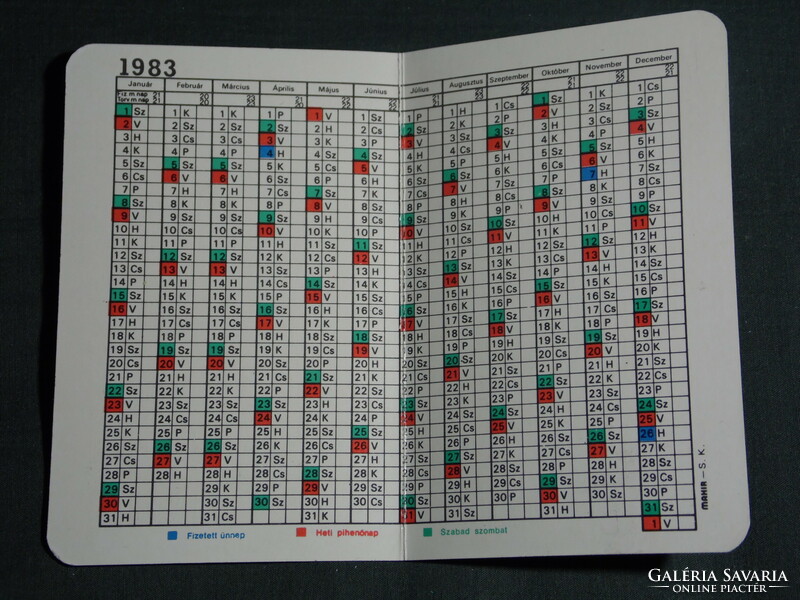 Card calendar, Hungarian post office, TV transmitter frequencies, graphic artist, 1983, (4)