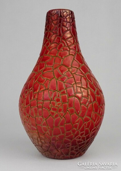 1P945 Repesztett Zsolnay ökörvérmázas váza 17.5 cm