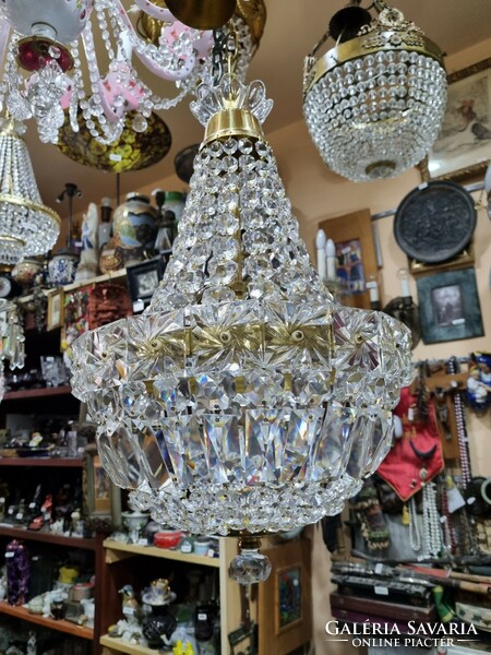 Old restored Czechoslovak crystal basket chandelier