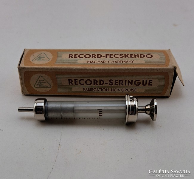Régi üveg-fém fecskendő 5 ml Record - Mid century