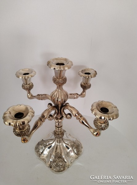 Pair of silver 5-branch candelabra decorated with Viennese roses