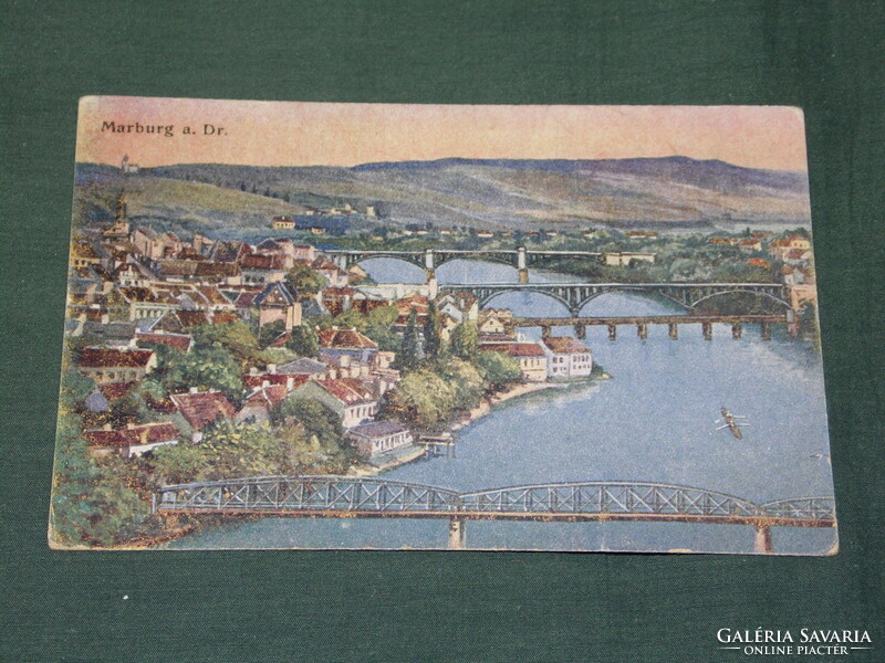 Képeslap, Németország, Marburg látkép részlet,híd,Postkarte, Germany, Marburg a. Dr.