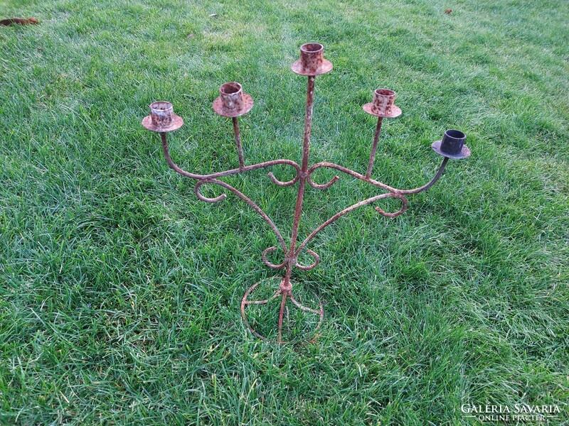 Old iron candle holder vintage garden ornament with 5 branches