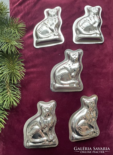 5 metal cake molds, chocolate moulds, - kitten, cat