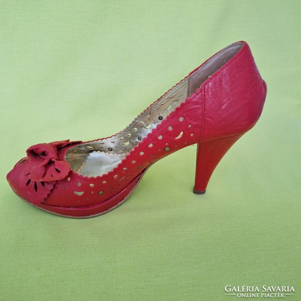 Olasz, piros, női bőr cipő