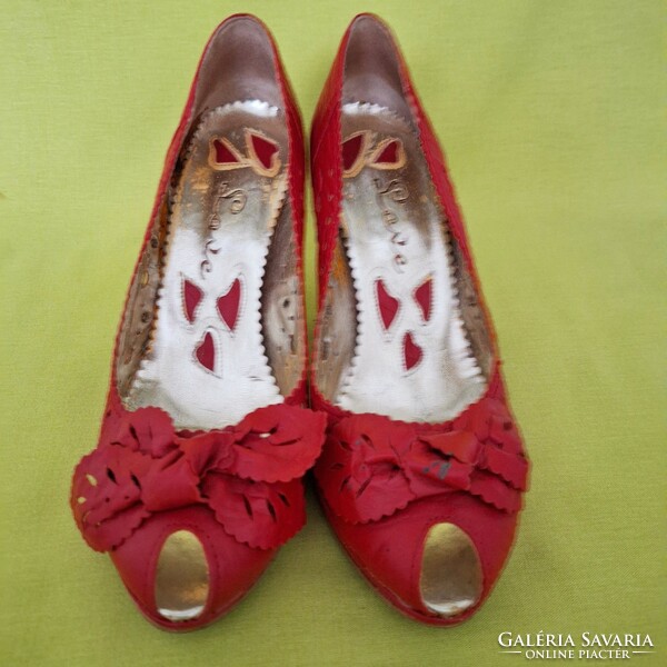 Olasz, piros, női bőr cipő