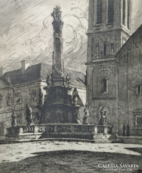 Veszprém - Holy Trinity statue, 1927 - Erzsébet Paris, female graphic artist - Erzsi Paris