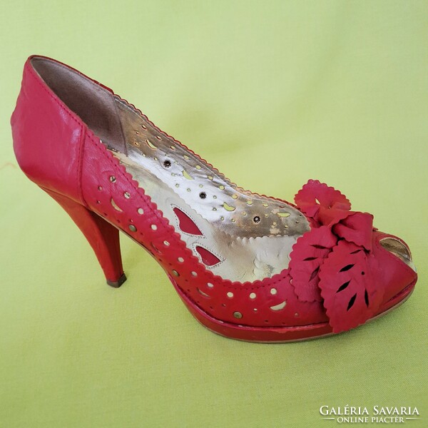 Italian, red, women's leather shoes