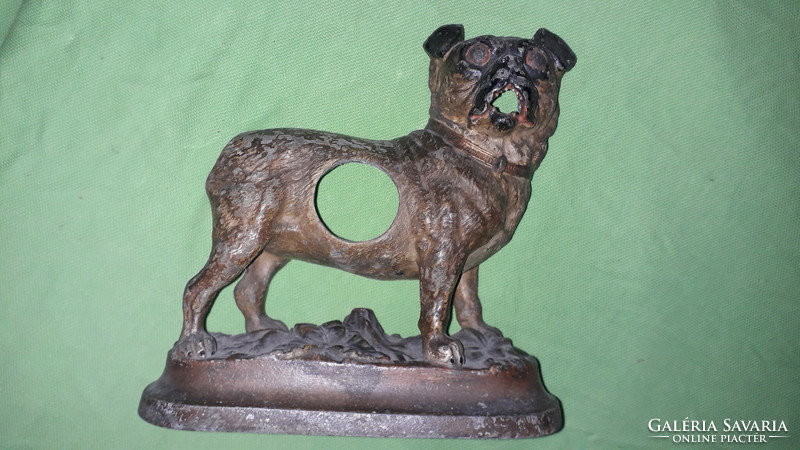 Antique bronzed metal table shelf decoration candle holder pug dog figure 18 x 16 x 10 cm as shown in pictures