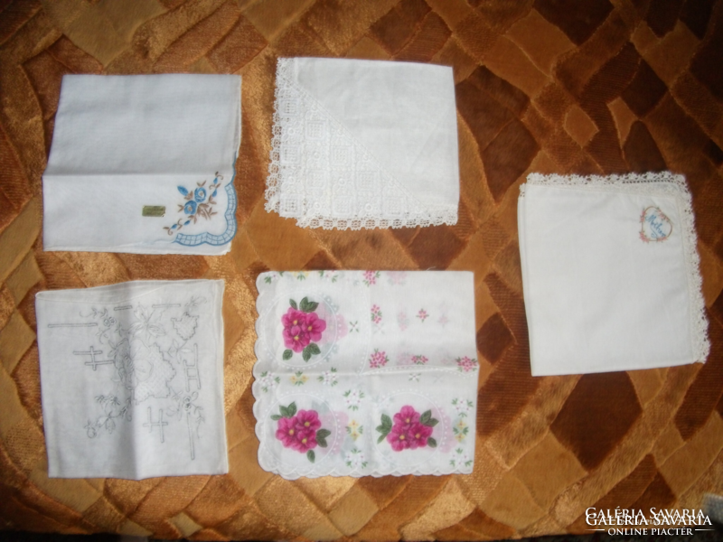 Antique handkerchiefs and decorative handkerchiefs 5 pieces, embroidered, painted. Not used