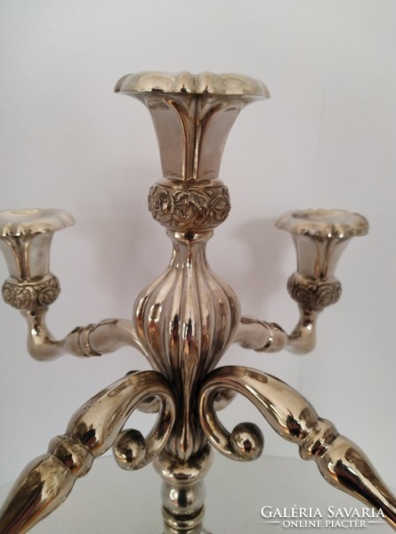 Pair of silver 5-branch candelabra decorated with Viennese roses