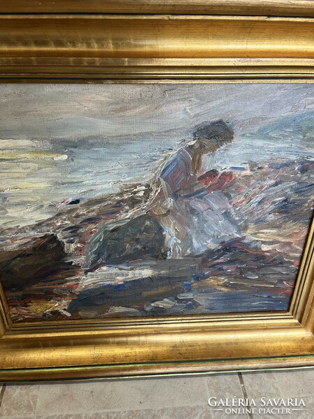 Hölgy a tengerparton. Festmény.