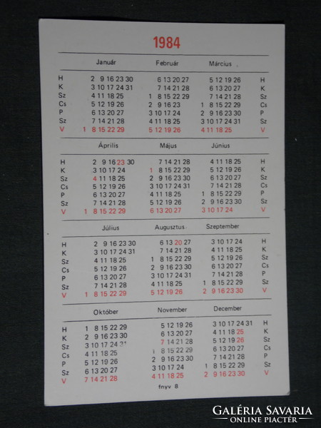 Card calendar, Budapest printing house, Budapest, 1984, (4)