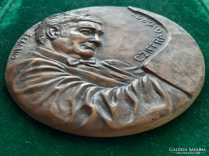 Mária Osváth: György Cziffra, 1973, bronze medal, plaque, relief