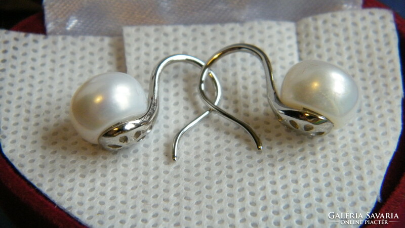 925 silver earrings with white real pearls