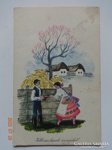 Old graphic Easter greeting card - drawing by Miklós Gyóry